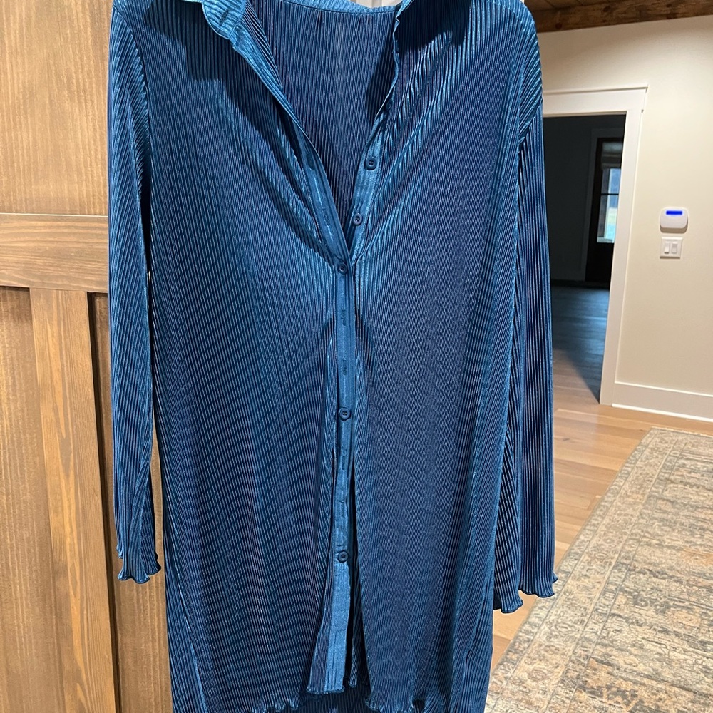 Blue Ribbed Mini Dress - Picture 2 of 6